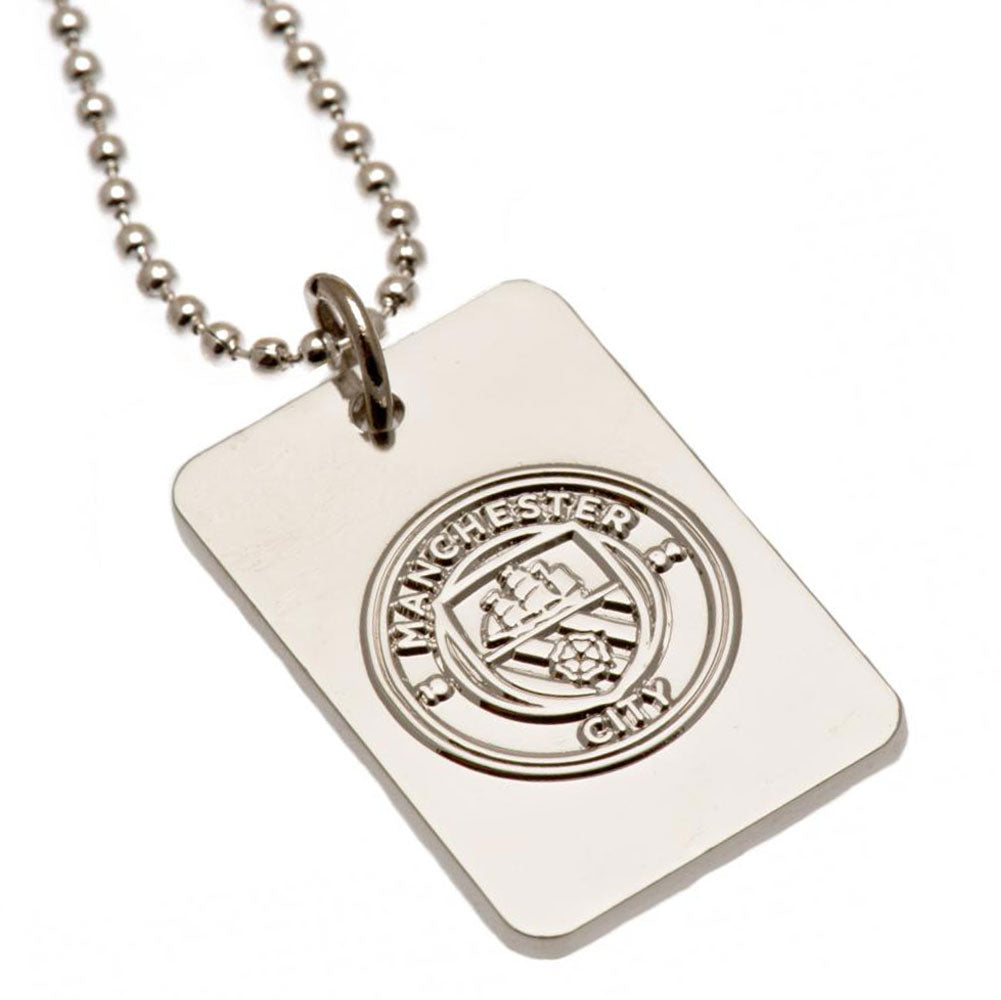 Manchester City FC Silver Plated Dog Tag & Chain - Buy Silver Plated at GiftMasters.co.uk