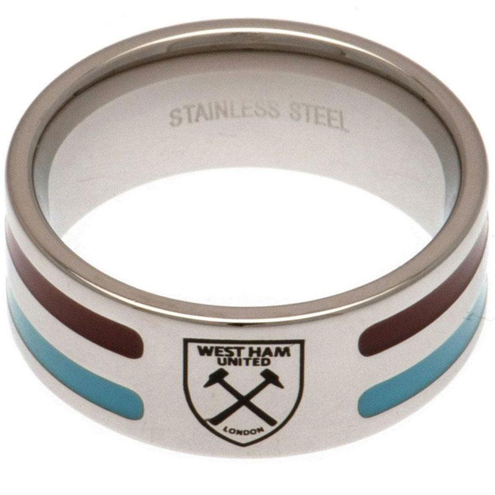 West Ham United FC Colour Stripe Ring - Buy Stainless Steel at GiftMasters.co.uk