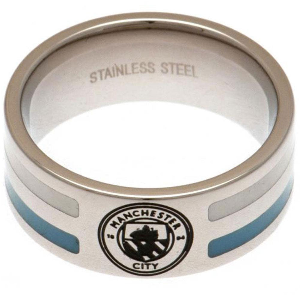 Manchester City FC Colour Stripe Ring - Buy Stainless Steel at GiftMasters.co.uk