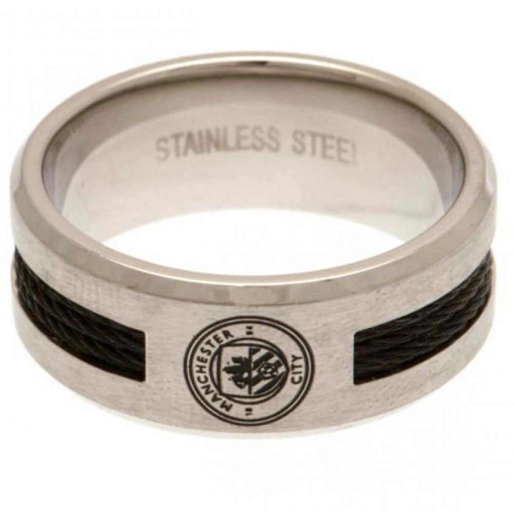 Manchester City FC Black Inlay Ring - Buy Stainless Steel at GiftMasters.co.uk