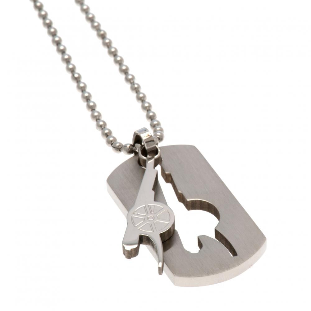 Arsenal FC Cut Out Cannon Dog Tag & Chain - Buy Stainless Steel at GiftMasters.co.uk