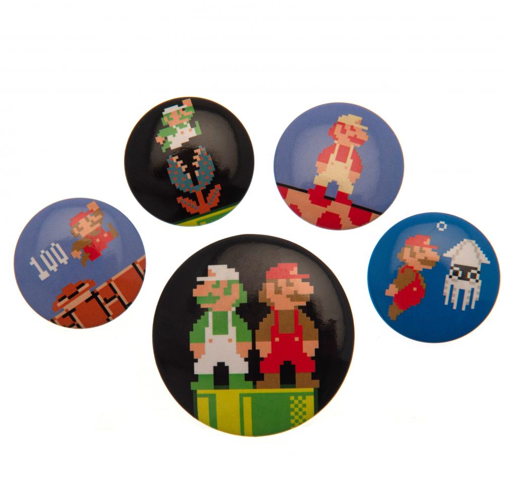 Super Mario Retro Button Badge Set - Buy Badges at GiftMasters.co.uk