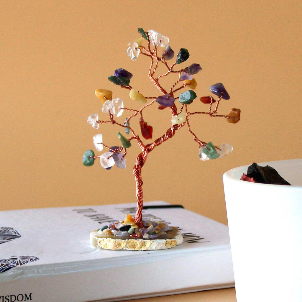 Gemstone Tree - Multi Stones on Natural Agate Base (35 stones) - Buy 0.04 at GiftMasters.co.uk