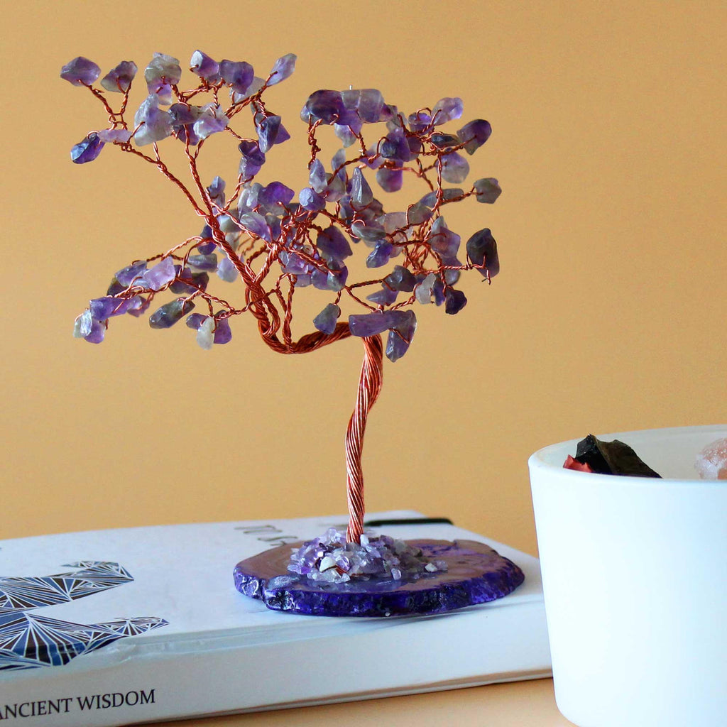 Lrg Gemstone Tree - Amethyst on Natural Agate Base (100 stones) - Buy 0.1 at GiftMasters.co.uk