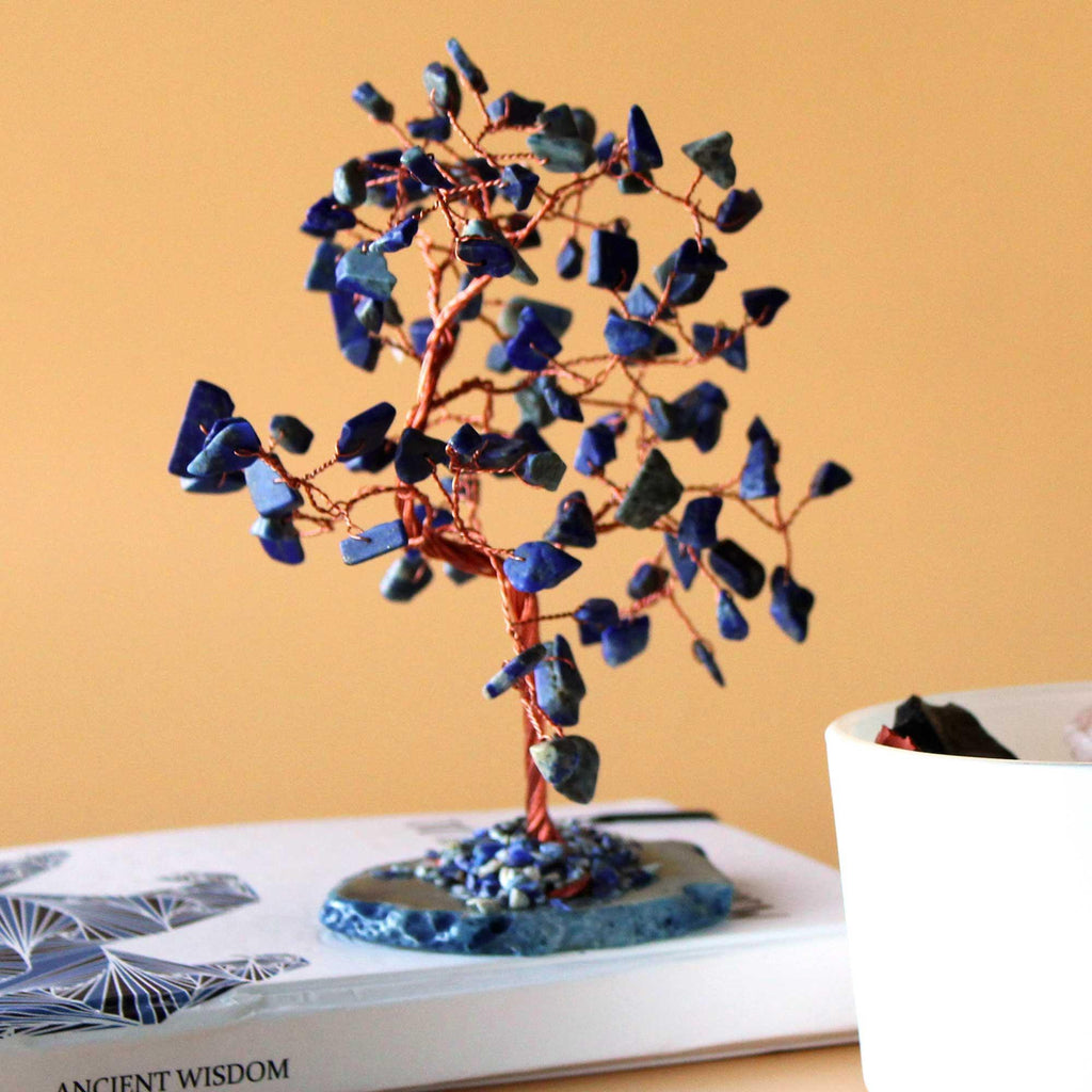 Lrg Gemstone Tree - Sodalite on Blue Agate Base (100 stones) - Buy 0.1 at GiftMasters.co.uk