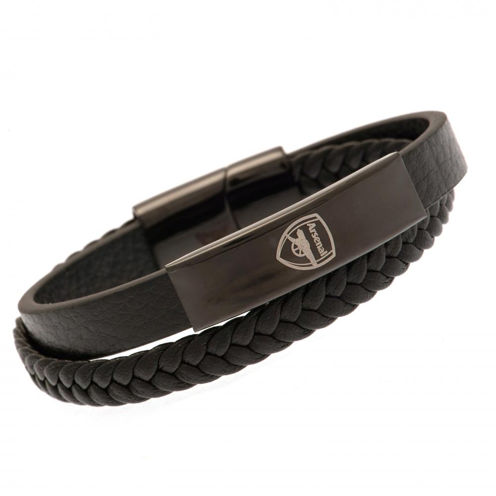 Arsenal FC Black IP Leather Bracelet - Buy Leather at GiftMasters.co.uk