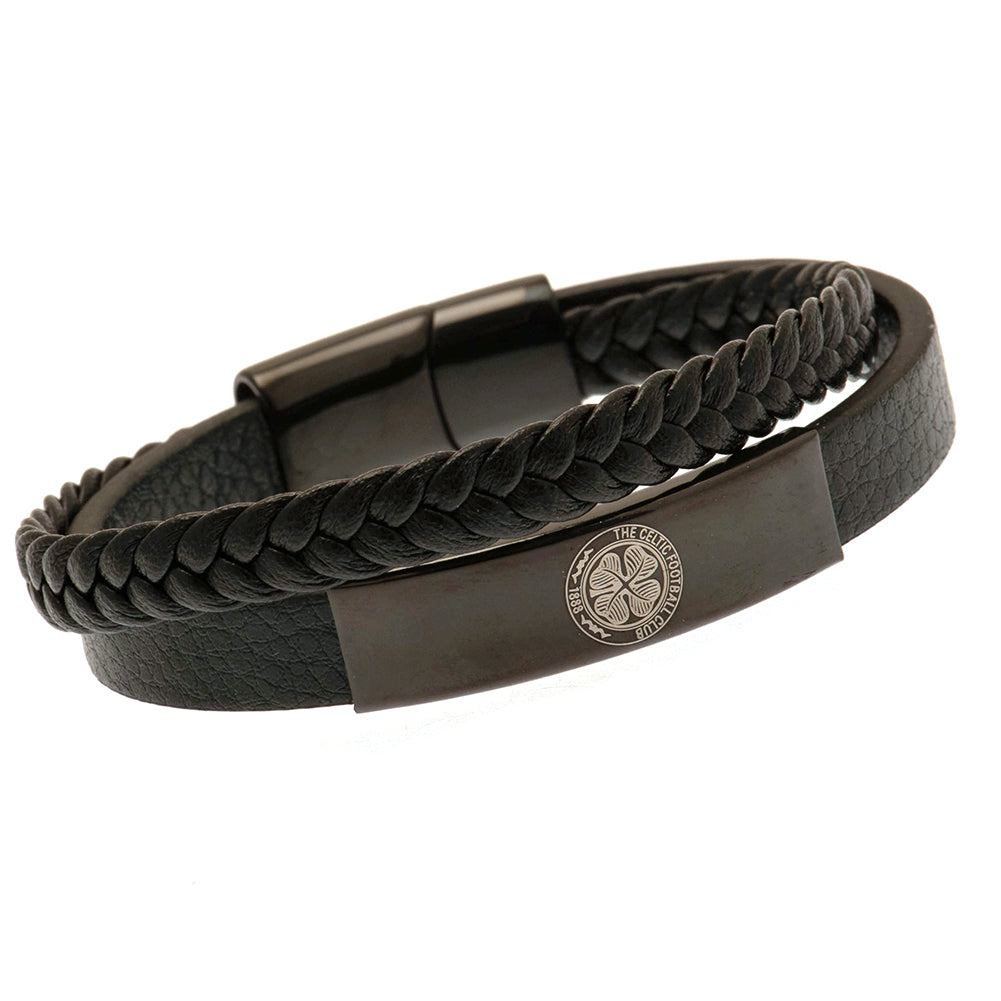 Celtic FC Black IP Leather Bracelet