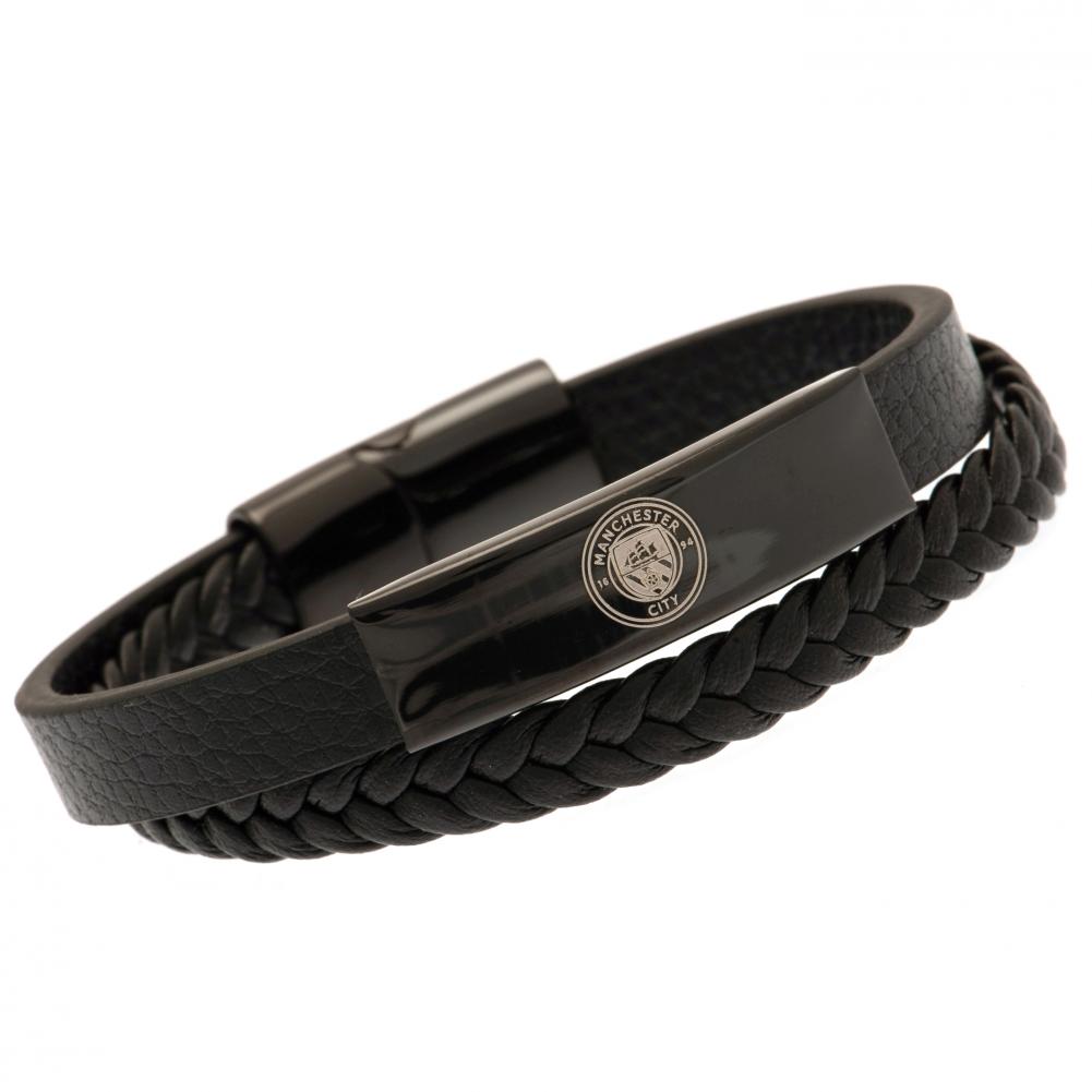 Manchester City FC Black IP Leather Bracelet - Buy Leather at GiftMasters.co.uk