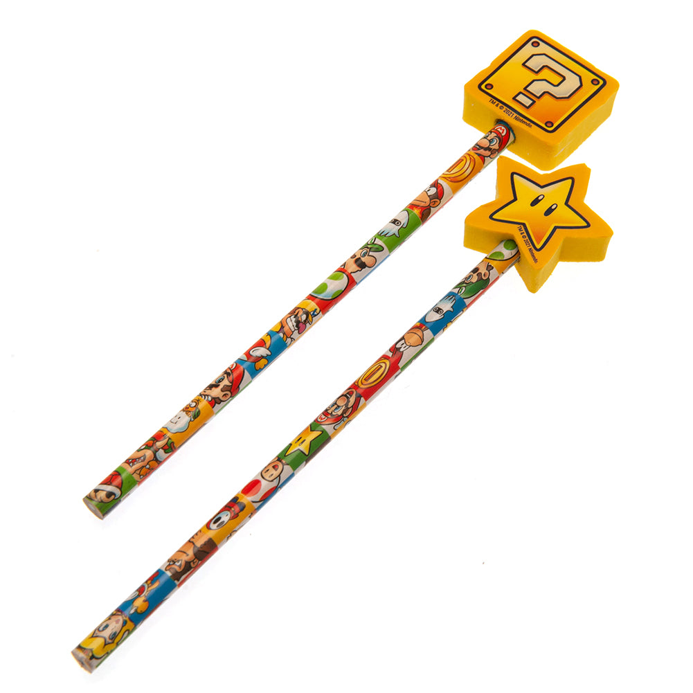Super Mario 2pk Pencil & Topper Set - Buy Pens & Pencils at GiftMasters.co.uk