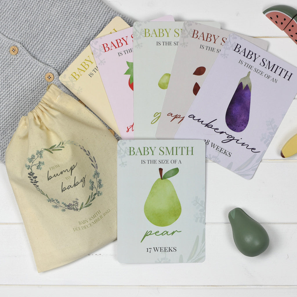 Personalised Bump to Baby Milestone Cards in Drawstring Bag - Buy Greetings Cards at GiftMasters.co.uk