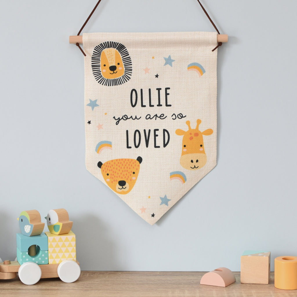 Personalised Scandi Safari Animals Hanging Banner - Buy Hanging Decorations & Signs at GiftMasters.co.uk
