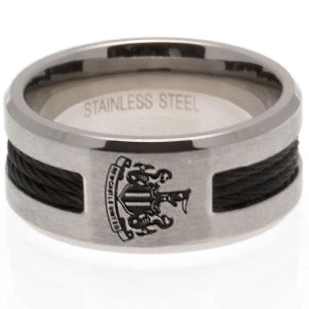 Newcastle United FC Black Inlay Ring - Buy Stainless Steel at GiftMasters.co.uk