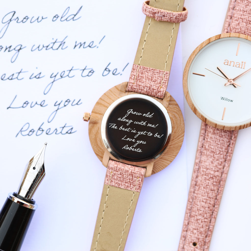 Handwriting Engraving Anaii Watch - Sweet Pink - Buy Anaii Watch OH at GiftMasters.co.uk