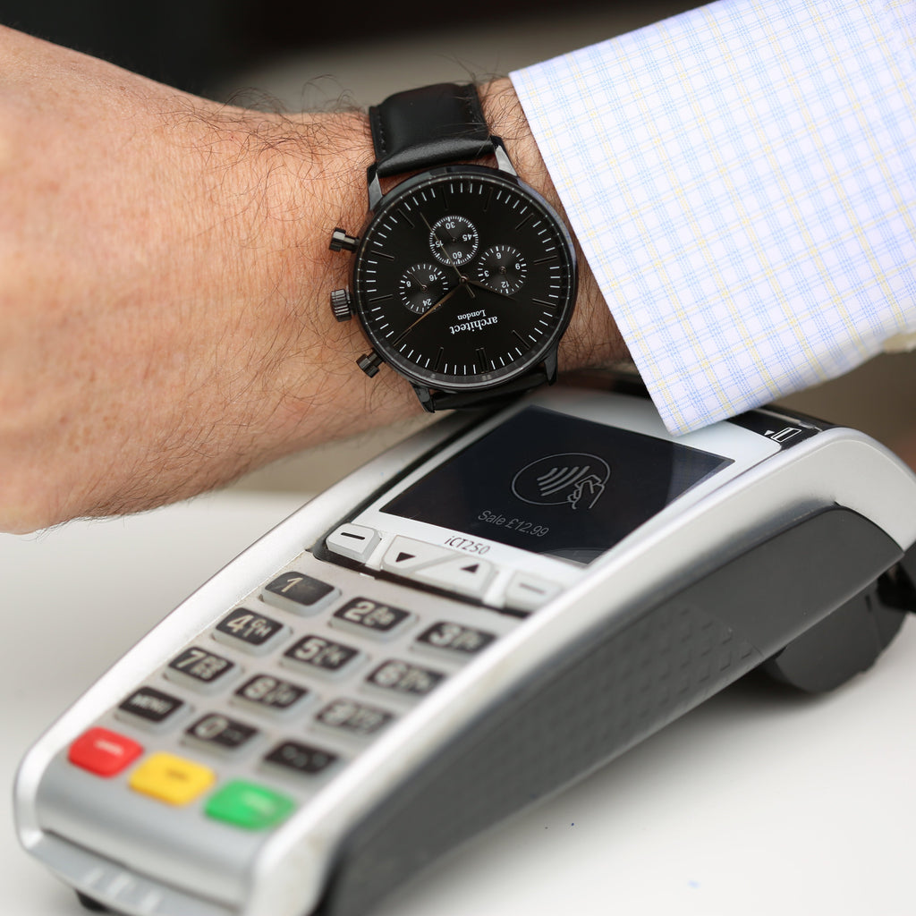 Contactless Payment Watch - Men's Motivator + Jet Black Strap + Own Handwriting Engraving - Buy Motivator at GiftMasters.co.uk