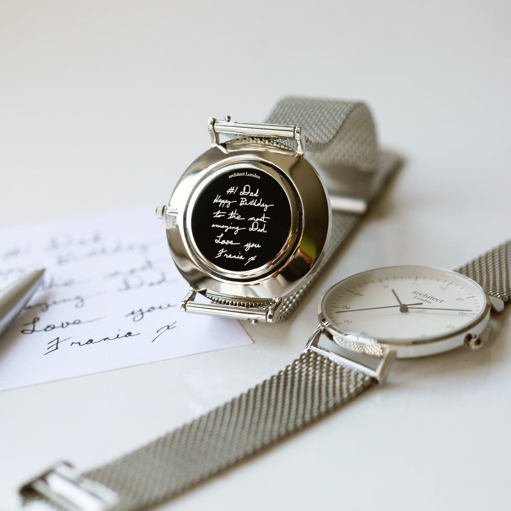 Handwriting Engraving - Men's Architect Zephyr + Steel Silver Mesh Strap - Buy Zephyr at GiftMasters.co.uk