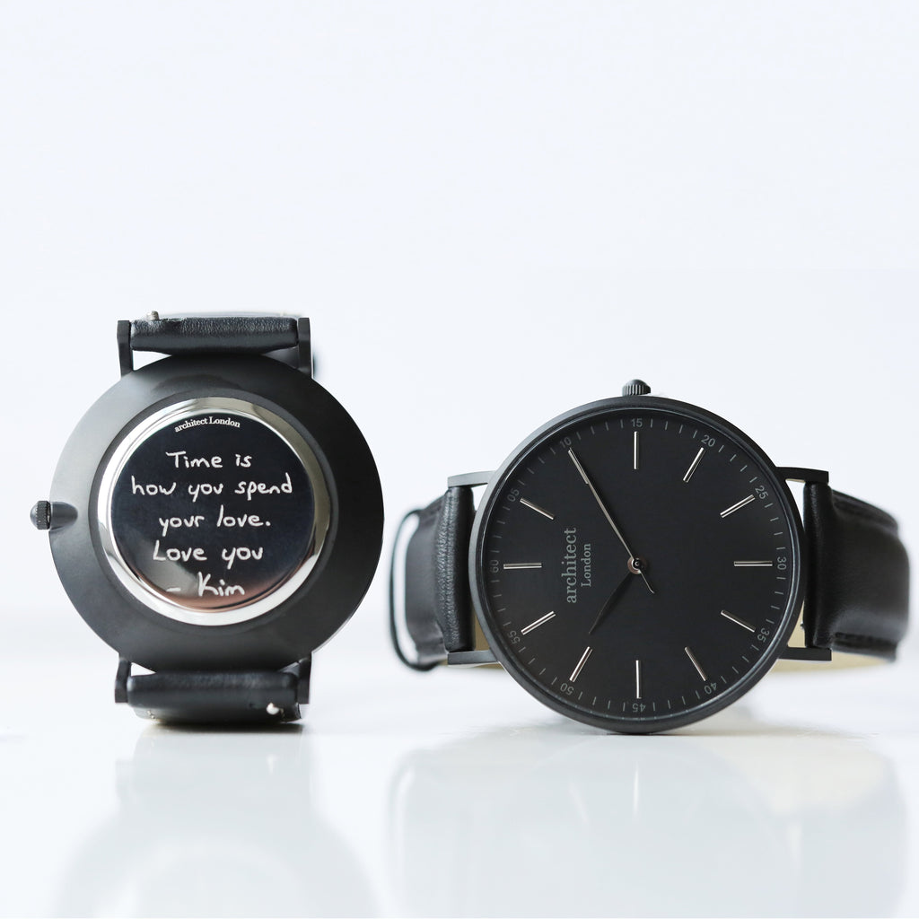 Handwriting Engraving - Men's Minimalist Watch + Jet Black Strap - Buy Minimalist at GiftMasters.co.uk