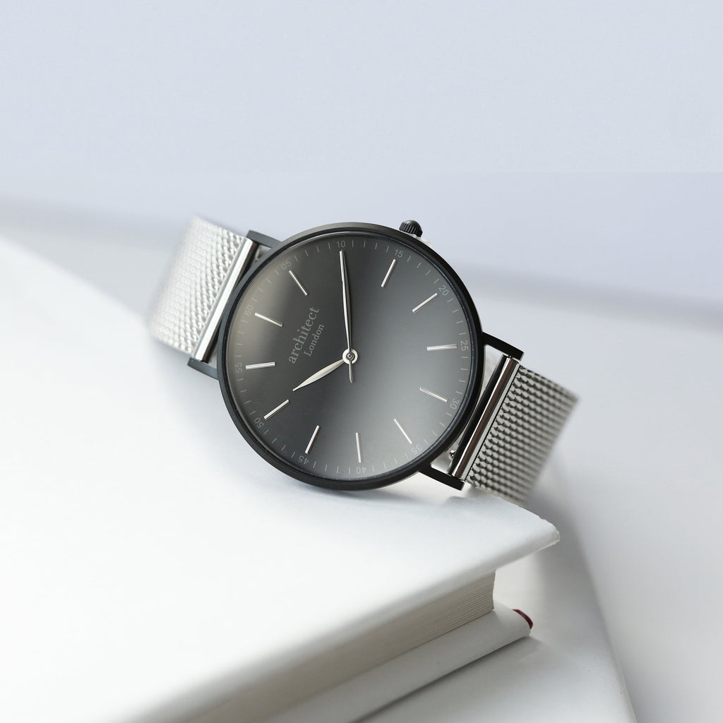Handwriting Engraving - Men's Minimalist Watch + Steel Silver Mesh Strap - Buy Minimalist at GiftMasters.co.uk