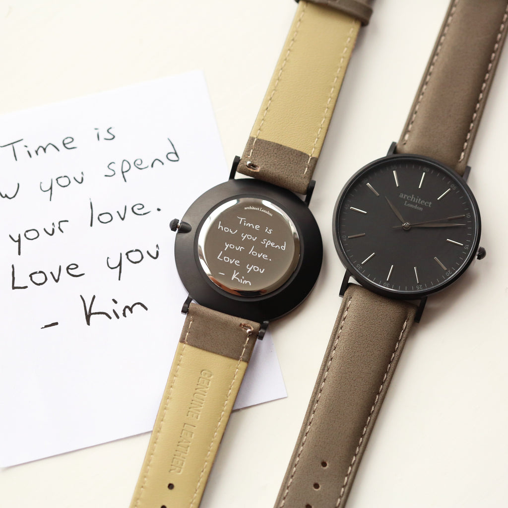 Handwriting Engraving - Men's Minimalist Watch + Urban Grey Strap - Buy Minimalist at GiftMasters.co.uk