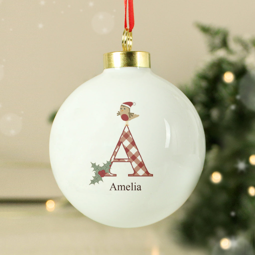 Personalised Initial Little Robin Bauble - Buy Christmas Decorations at GiftMasters.co.uk