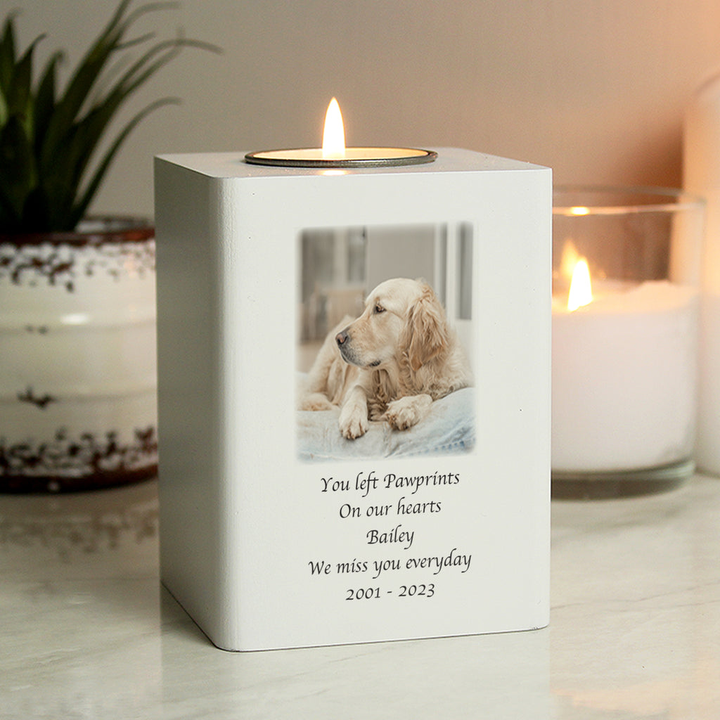 Personalised Photo Upload White Wooden Tea light Holder - Buy Photo Upload Products at GiftMasters.co.uk