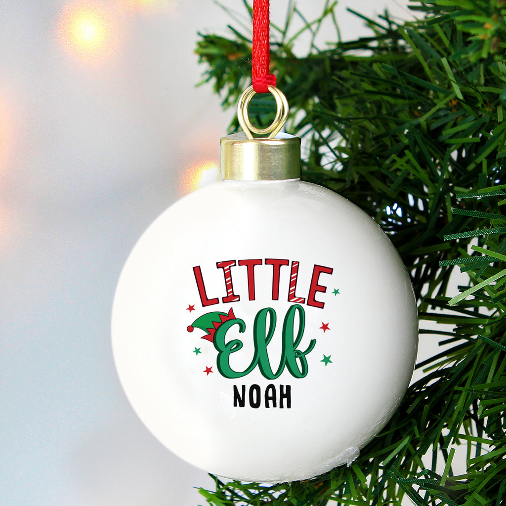 Personalised Little Elf Bauble - Buy Hanging Decorations & Signs at GiftMasters.co.uk