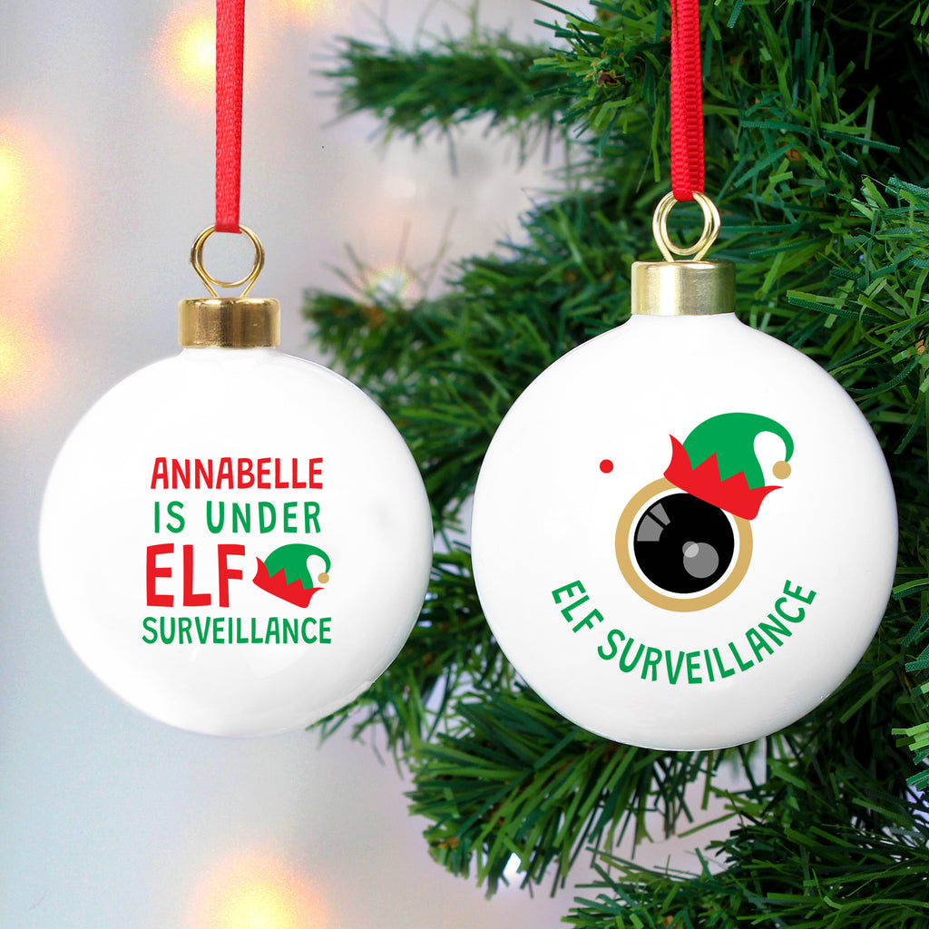 Personalised Elf Surveillance Bauble - Buy Hanging Decorations & Signs at GiftMasters.co.uk