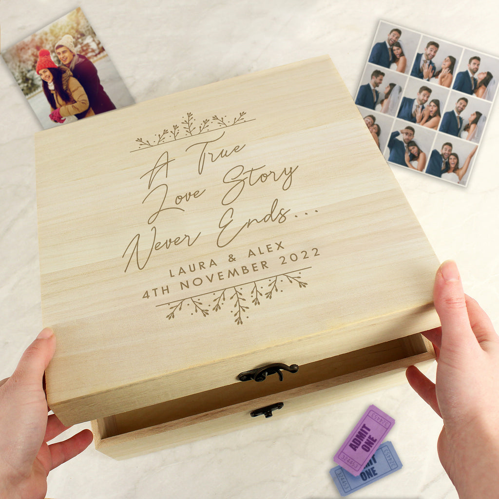 Personalised True Love Story Wooden Keepsake Box - Buy Storage at GiftMasters.co.uk