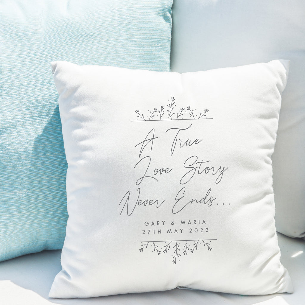 Personalised True Love Story White Cushion - Buy Textiles at GiftMasters.co.uk