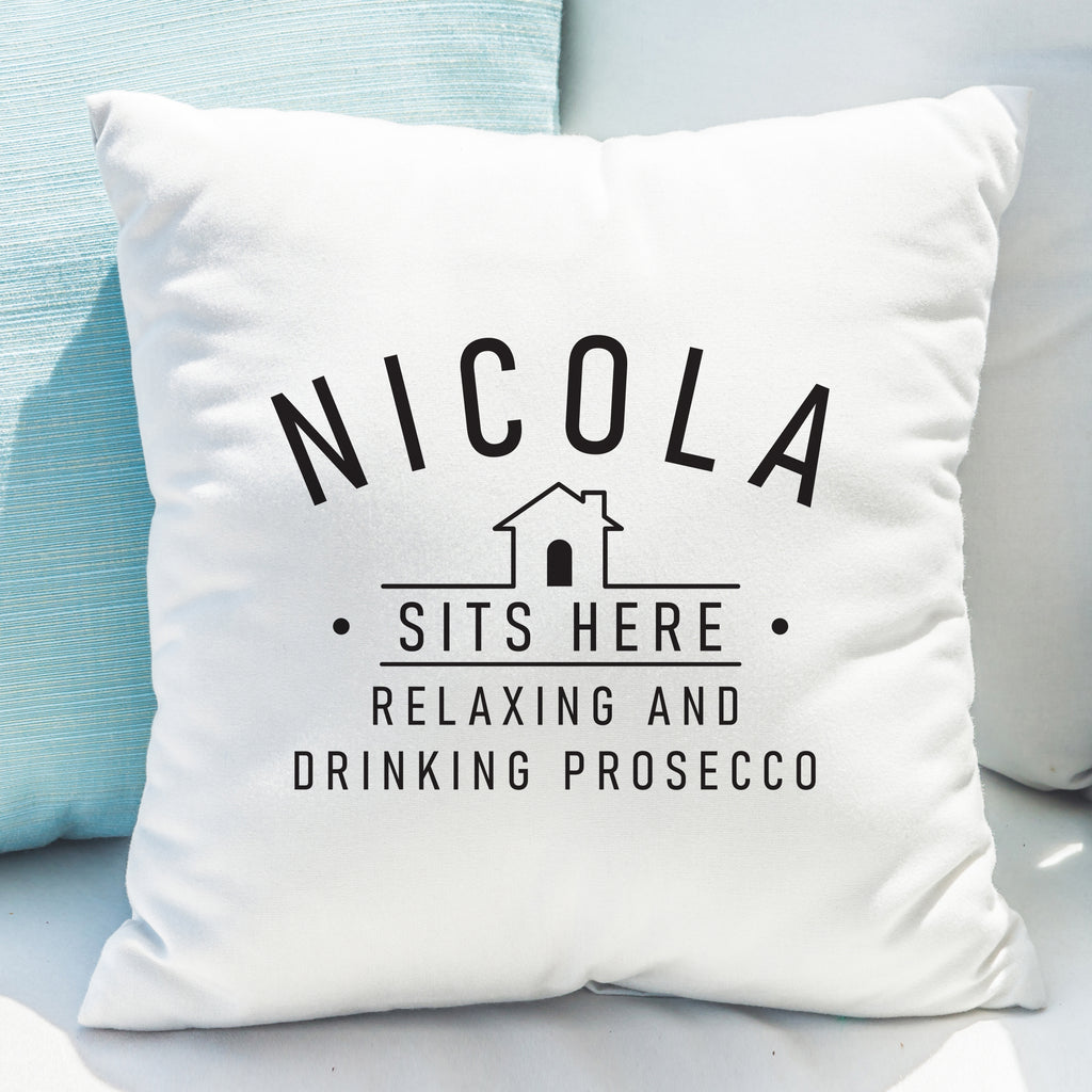 Personalised ...Sits Here Cushion - Buy Textiles at GiftMasters.co.uk