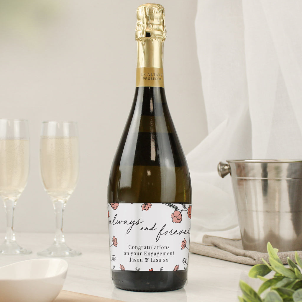 Personalised Floral Always and Forever Bottle of Prosecco - Buy Alcohol at GiftMasters.co.uk