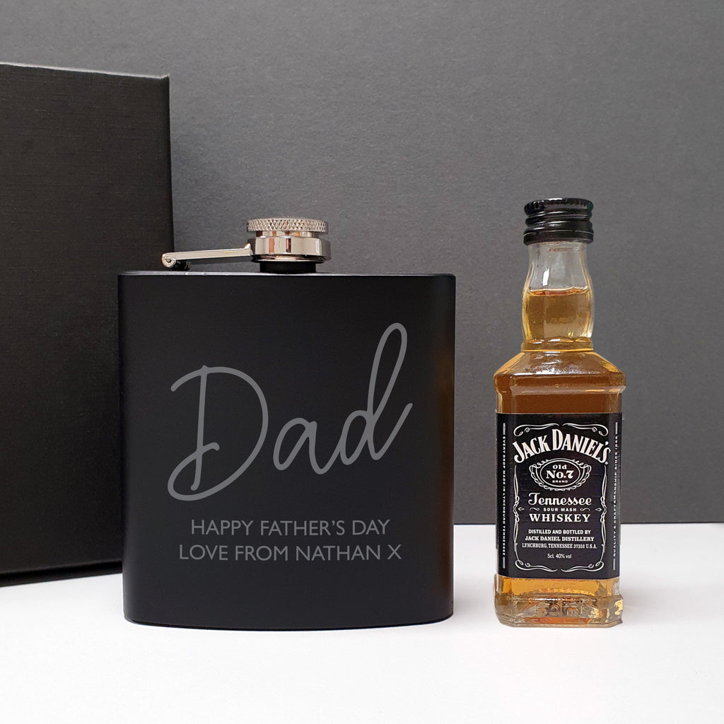 Personalised Free Text Hip Flask and Whisky Miniature Set - Buy Glasses & Barware at GiftMasters.co.uk