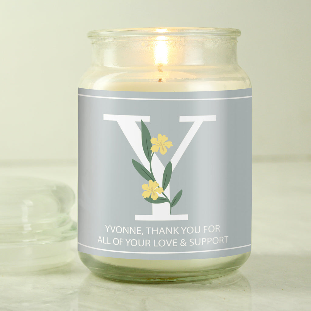 Personalised Floral Initial Candle Jar - Buy Candles & Reed Diffusers at GiftMasters.co.uk