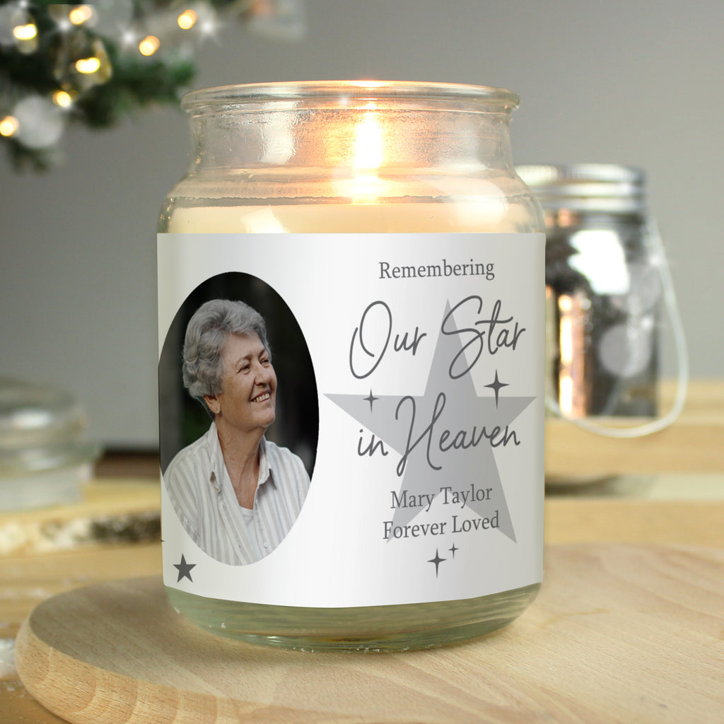 Personalised Star In Heaven Photo Upload Large Scented Jar Candle - Buy Candles & Reed Diffusers at GiftMasters.co.uk