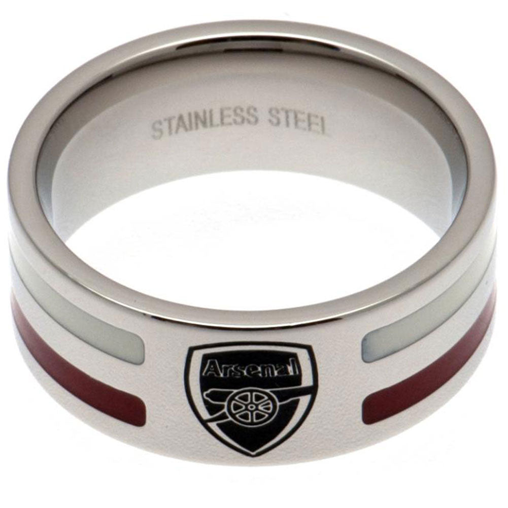 Arsenal FC Colour Stripe Ring - Buy Stainless Steel at GiftMasters.co.uk