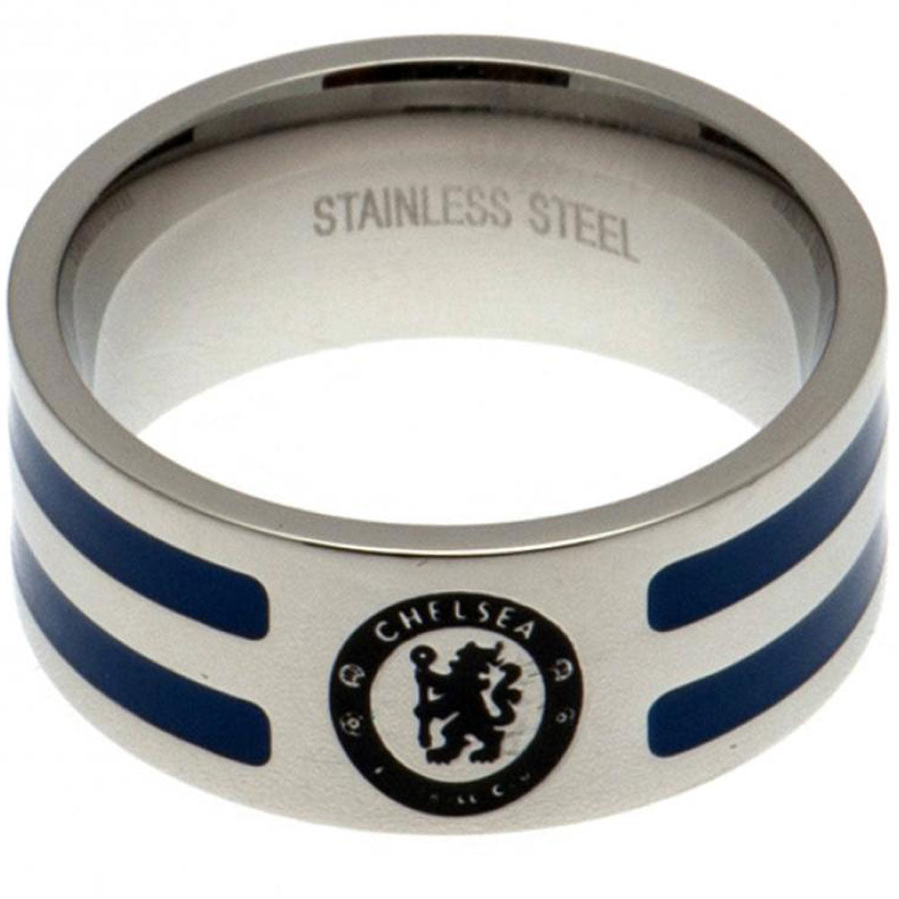 Chelsea FC Colour Stripe Ring - Buy Stainless Steel at GiftMasters.co.uk