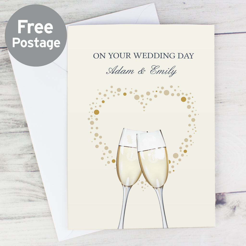 Personalised Gold Champagne Flutes Card - Buy Greetings Cards at GiftMasters.co.uk
