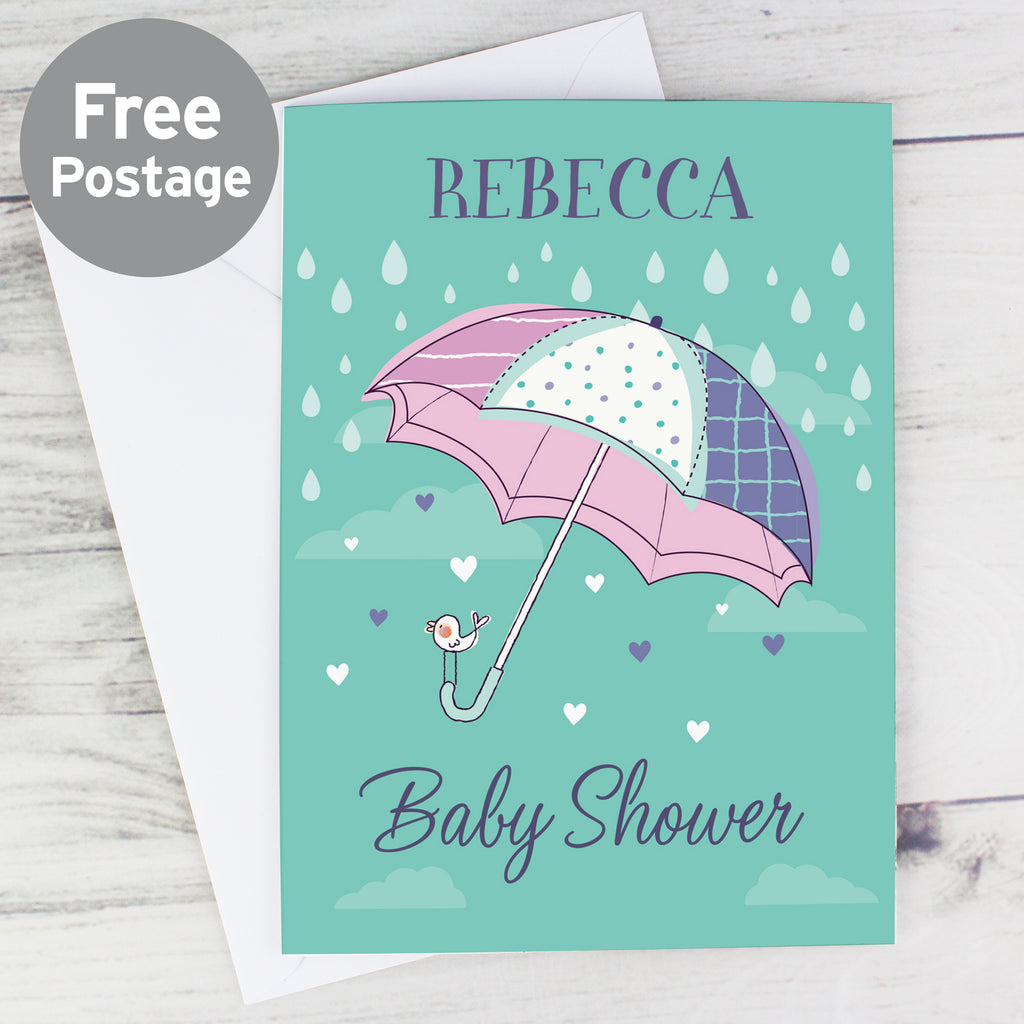 Personalised Baby Shower Umbrella Card - Buy Greetings Cards at GiftMasters.co.uk