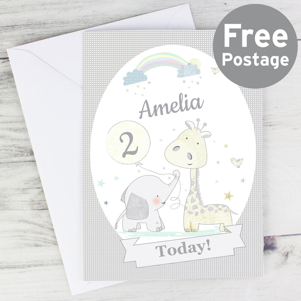 Personalised Hessian Giraffe & Elephant Card - Buy Greetings Cards at GiftMasters.co.uk