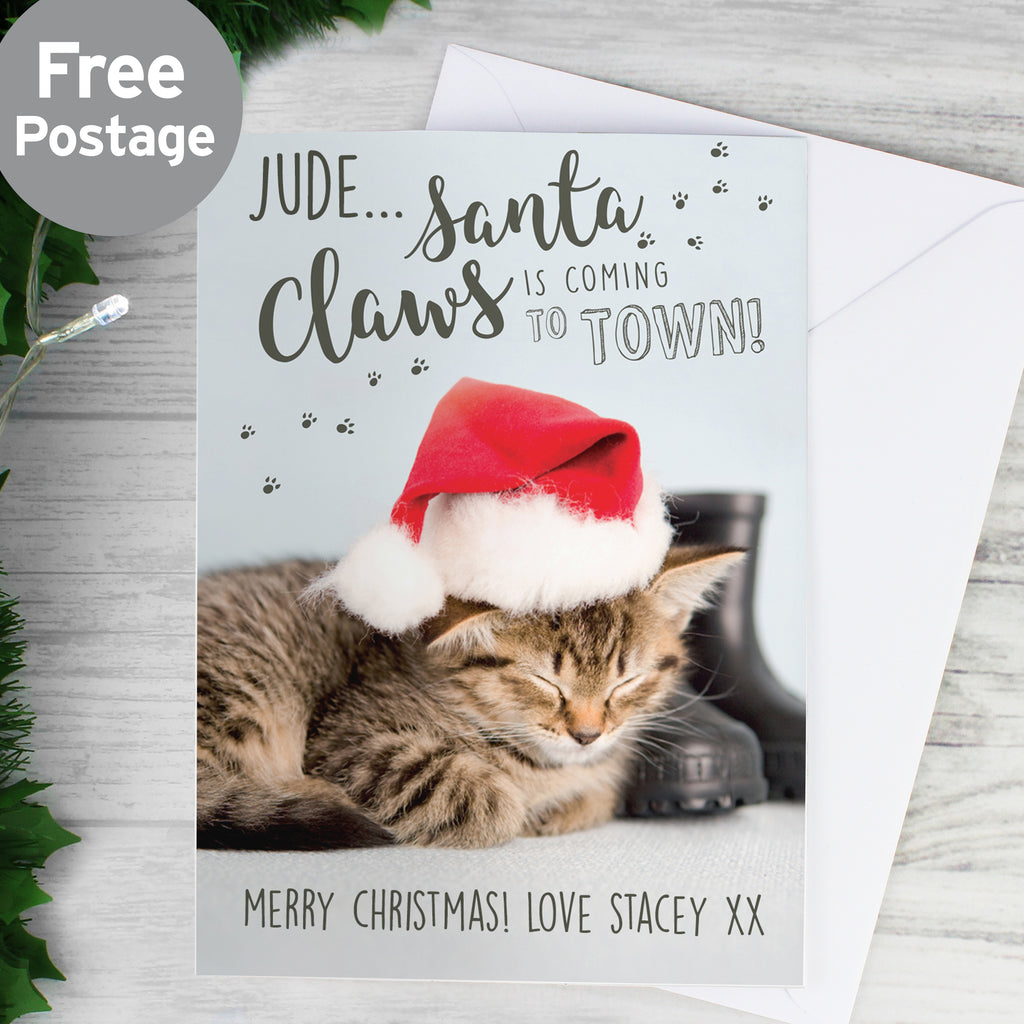 Personalised Rachael Hale Santa Claws Christmas Cat Card - Buy Greetings Cards at GiftMasters.co.uk