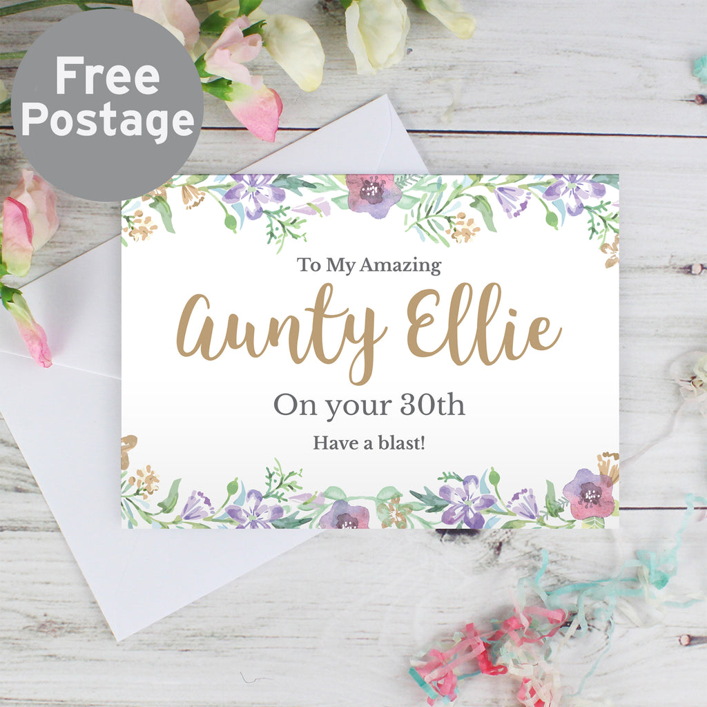 Personalised Gold Floral Watercolour Card - Buy Greetings Cards at GiftMasters.co.uk