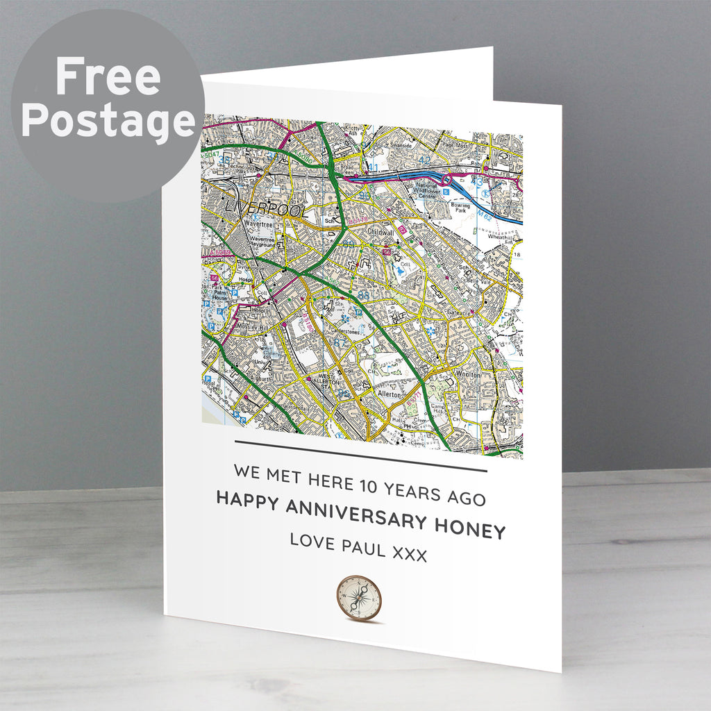 Personalised Present Day Map Compass Card - Buy Greetings Cards at GiftMasters.co.uk