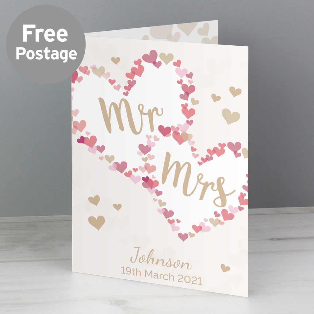 Personalised Mr & Mrs Confetti Hearts Wedding Card - Buy Greetings Cards at GiftMasters.co.uk