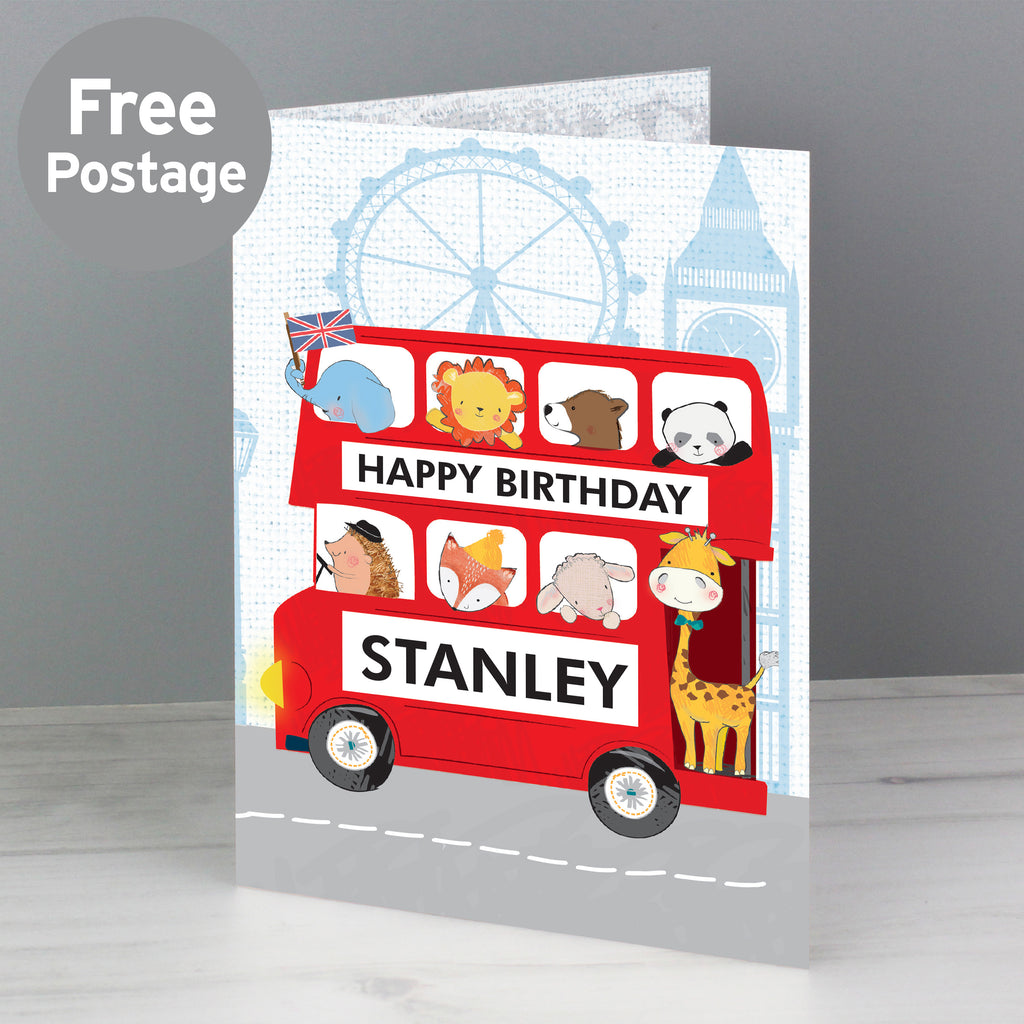 Personalised London Animal Bus Birthday Card - Buy Greetings Cards at GiftMasters.co.uk