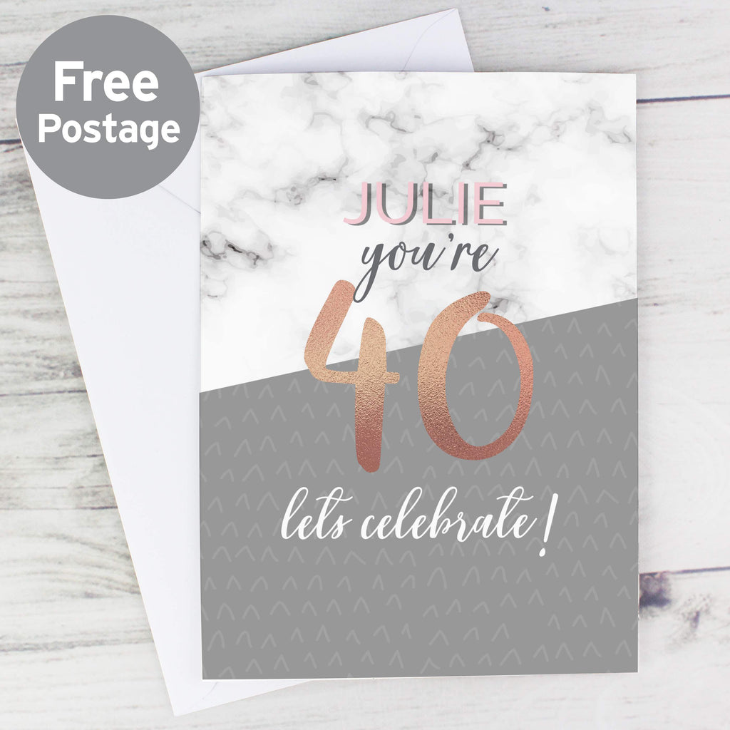 Personalised Marble and Rose Gold Birthday Card - Buy Greetings Cards at GiftMasters.co.uk