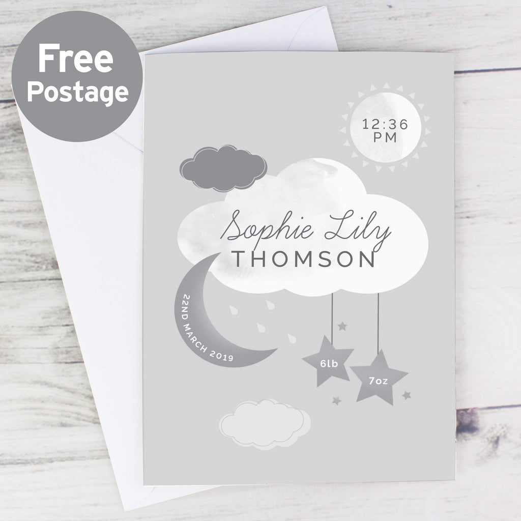 Personalised New Baby Moon & Stars Card - Buy Greetings Cards at GiftMasters.co.uk