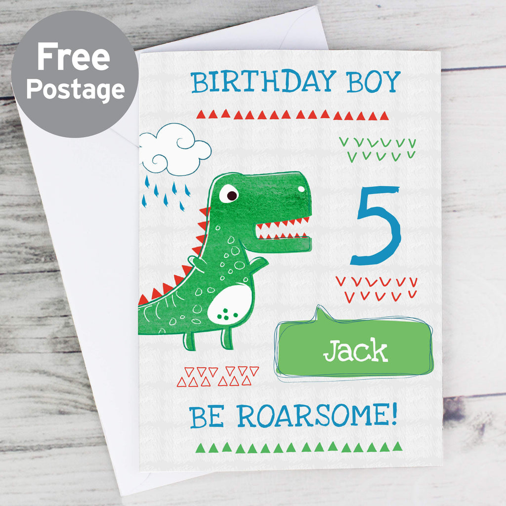 Personalised 'Be Roarsome' Dinosaur Card - Buy Greetings Cards at GiftMasters.co.uk