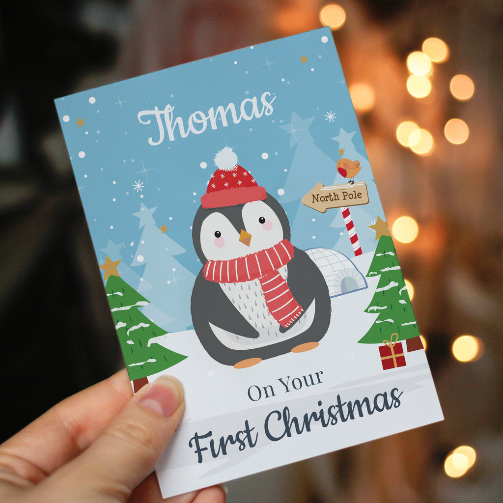 Personalised Christmas Penguin Card - Buy Greetings Cards at GiftMasters.co.uk