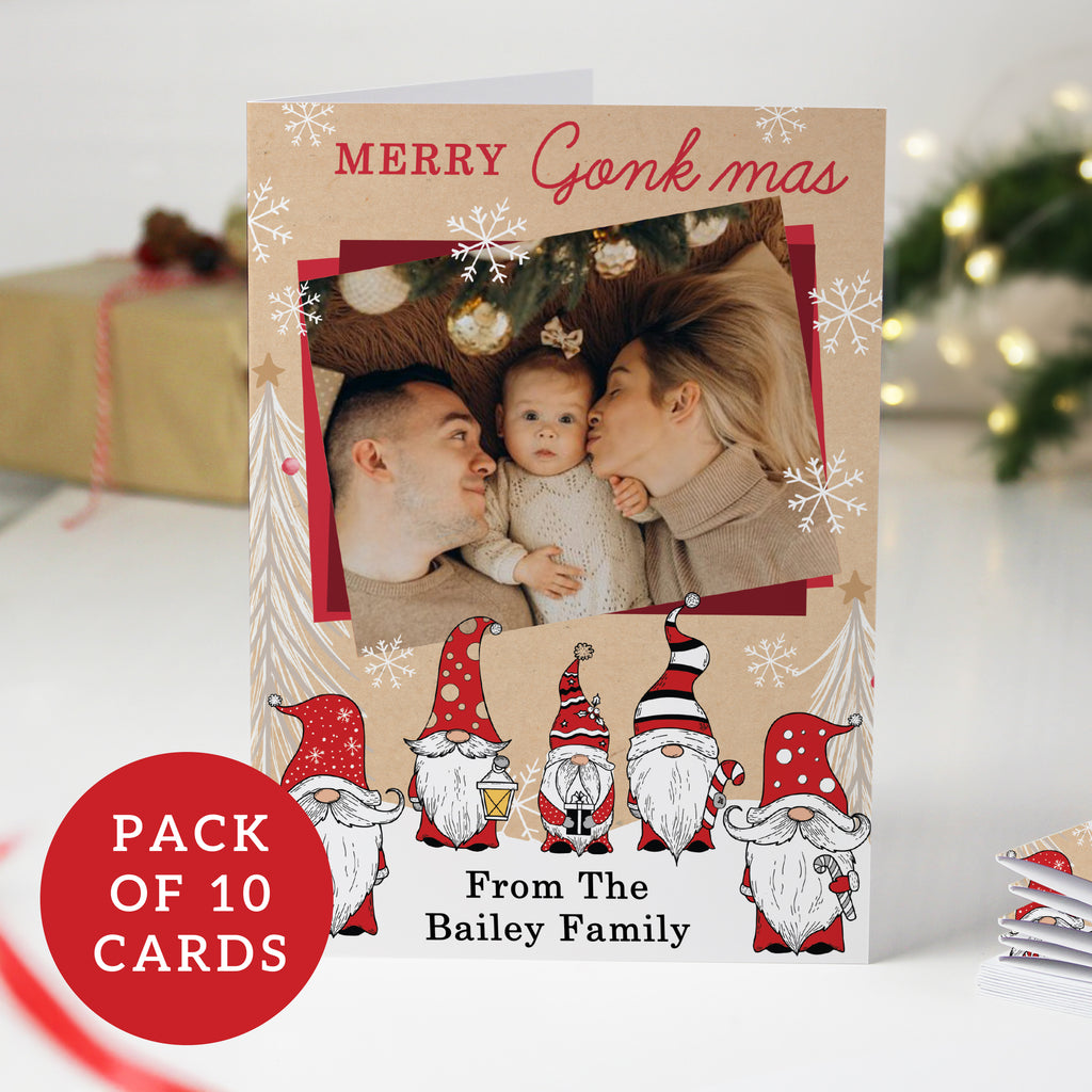 Personalised Photo Upload Pack of 10 Gonk Christmas Cards - Buy Greetings Cards at GiftMasters.co.uk