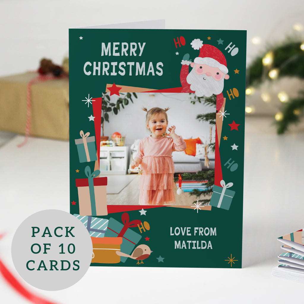 Personalised Photo Upload Pack of 10 Santa Christmas Cards - Buy Greetings Cards at GiftMasters.co.uk