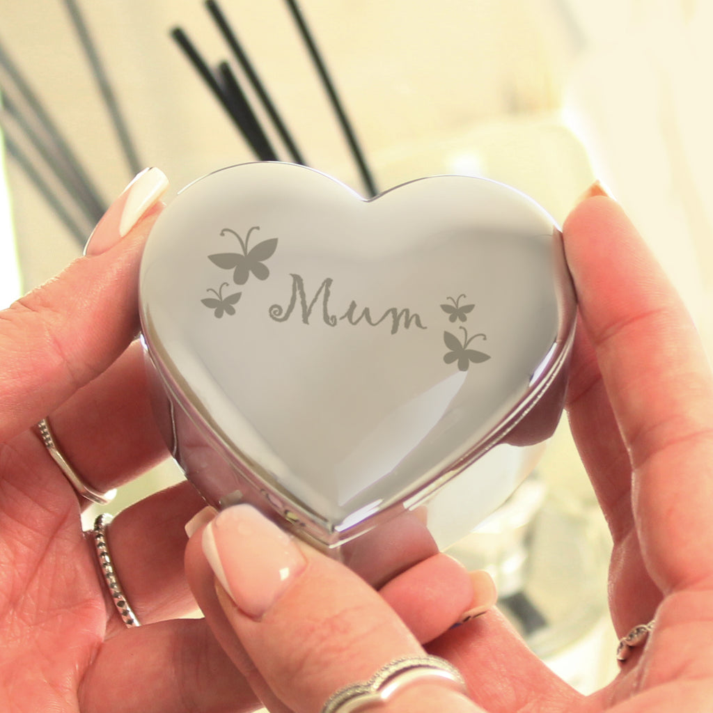 Mum Butterflies Heart Trinket Box - Buy Trinket, Jewellery & Keepsake Boxes at GiftMasters.co.uk